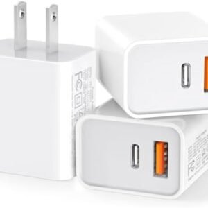 3 Pack USB C Wall Charger, 20W Durable Dual Port QC+PD 3.0 Power Adapter, Double Fast Plug Charging Block for iPhone 13/14/15/16/16 Pro/Pro Max/Plus, XS/XR/X, Watch Series 8/7 Cube，White