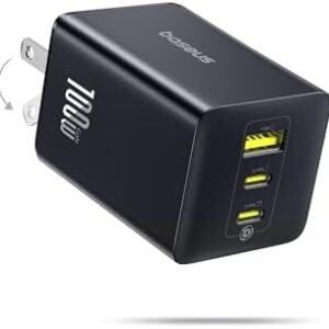 Baseus 100W USB C Charger Block, 3-Port Foldable Compact PPS Wall Charger, Fast Charging Power Adapter for MacBook Pro/Air, iPad, iPhone 16/15, Galaxy S24, Steam Deck & More